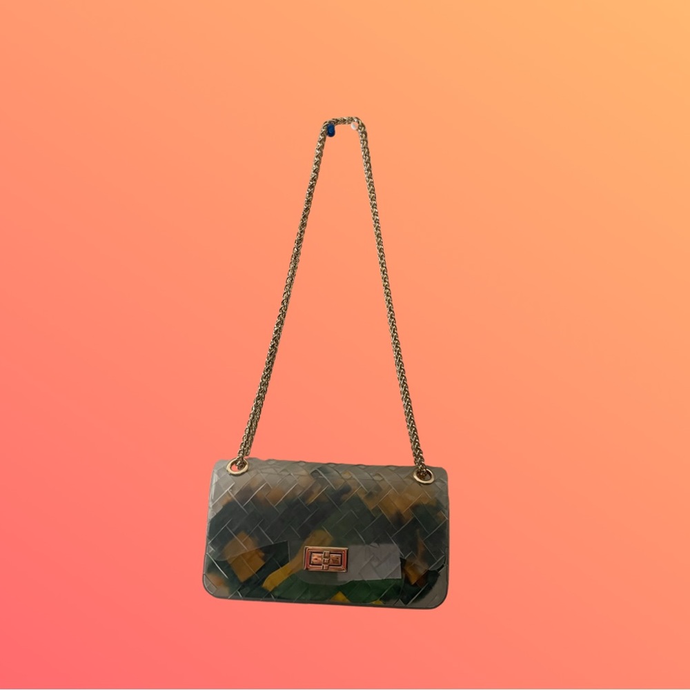 Clear crossbody handbag.